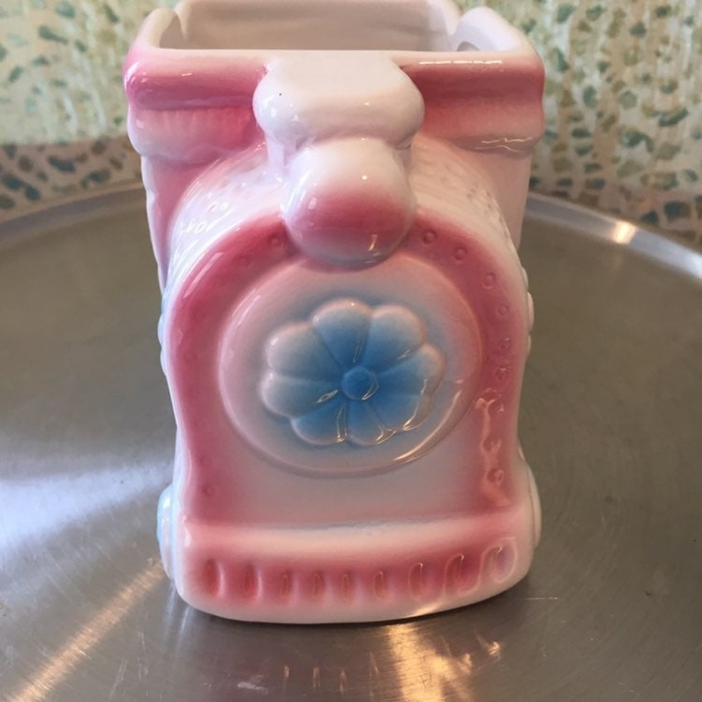 Vintage Ceramic Train Planter Teddy Bear Baby pink blue white - Picture 2 of 6